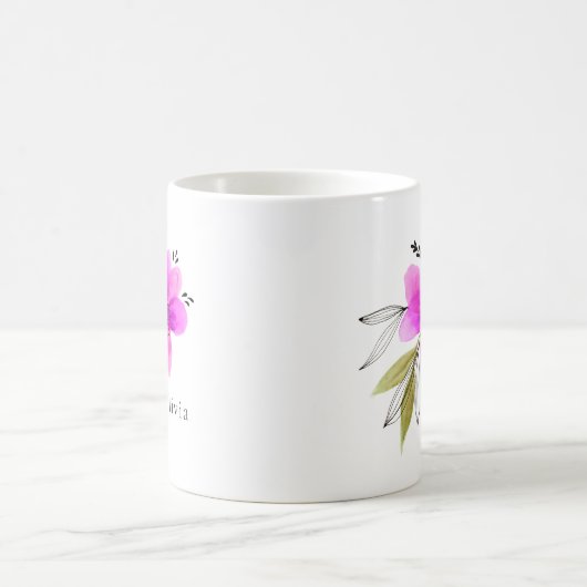 鮮やかピンクの水の色パーソナライズされた名 コーヒーマグカップ (中央)