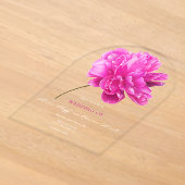 鮮やかピンクの芍薬ウェディング アクリル招待状 (レイダウン)