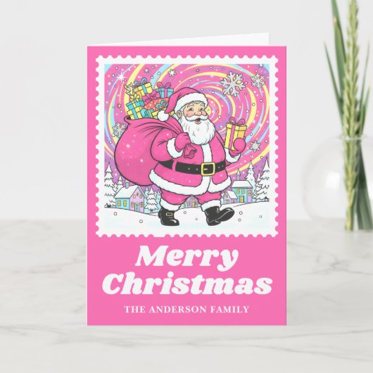 鮮やかピンクサンタクロース クリスマス郵便切手 シーズンカード (正面)