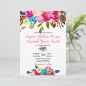鮮やかピンク色のフローラタイポグラフィ結婚ズ 招待状 (スタンド正面)