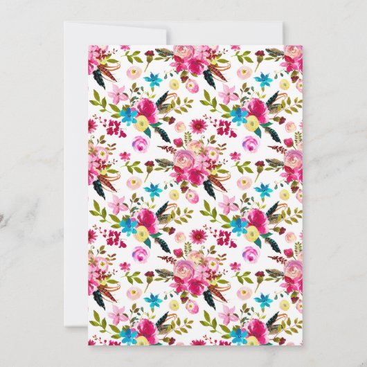 鮮やかピンク色のフローラタイポグラフィ結婚ズ 招待状 (裏面)