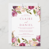 鮮やかピンク色のフローラリース結婚ズ 招待状 (正面)