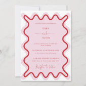 鮮やかピンク赤縁ど波結婚の 招待状 (正面)