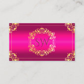 鮮やかピンク金ゴールド華美とモノグラム豪華 名刺 (正面)