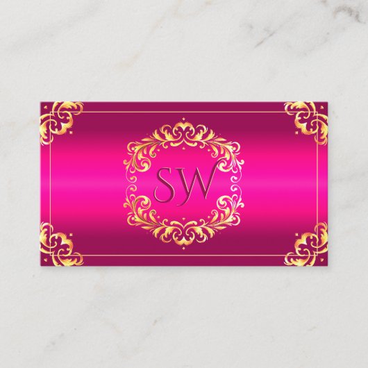 鮮やかピンク金ゴールド華美とモノグラム豪華 名刺 (正面)