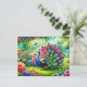 鮮やかファンタジー園の孔雀絵を描 ポストカード (スタンド正面)