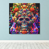 鮮やかフローラすごい糖スカル キャンバスプリント (インサイチュ (ウッドフロア))