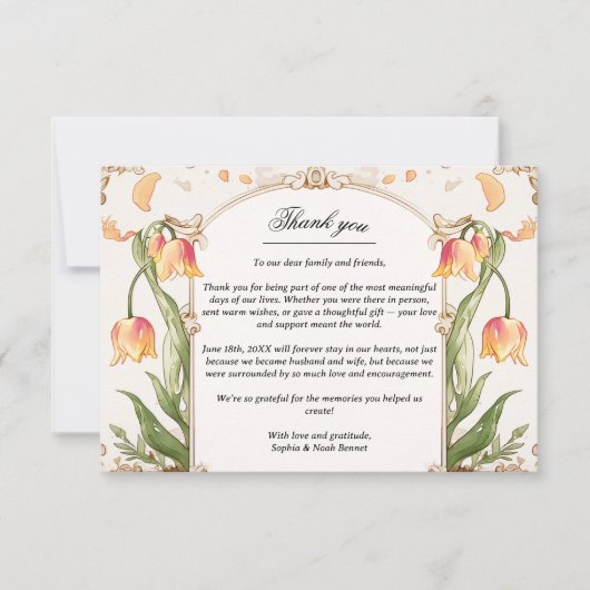 鮮やかフローラと金ゴールド結婚のサンキューカード サンキューカード (正面)