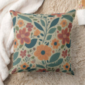 鮮やかフローラオレンジティール(緑がかった色)レトロパターンデザイン クッション (ブランケット)