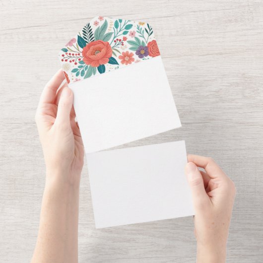 鮮やかフローラオールオーバープリントパターン オールインワン招待状 (貼ってはがせる)