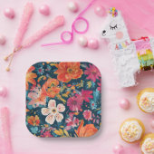 鮮やかフローラグラフィックアート ペーパープレート (パーティー)