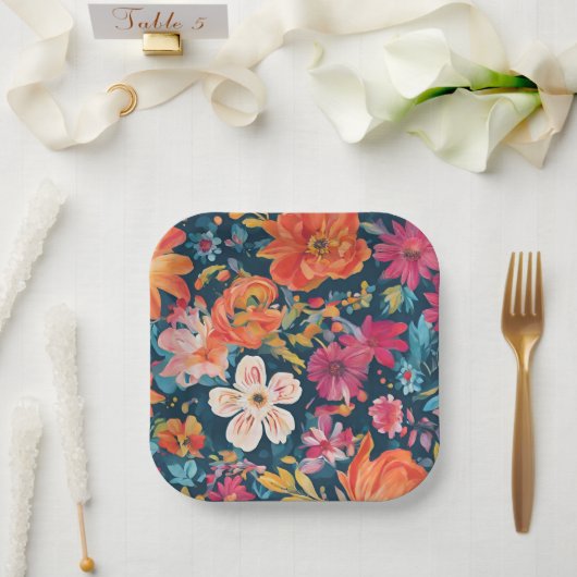 鮮やかフローラグラフィックアート ペーパープレート (ウェディング)