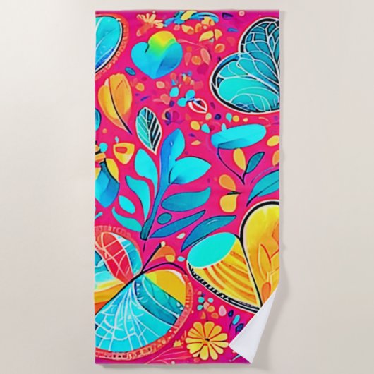鮮やかフローラハート ビーチタオル (正面)