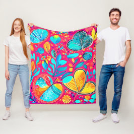 鮮やかフローラハート フリースブランケット