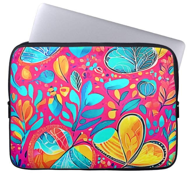 鮮やかフローラハート ラップトップスリーブ (正面)