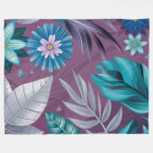 鮮やかフローラファンタジーオン深いパープルキャンバス フリースブランケット (正面(横))