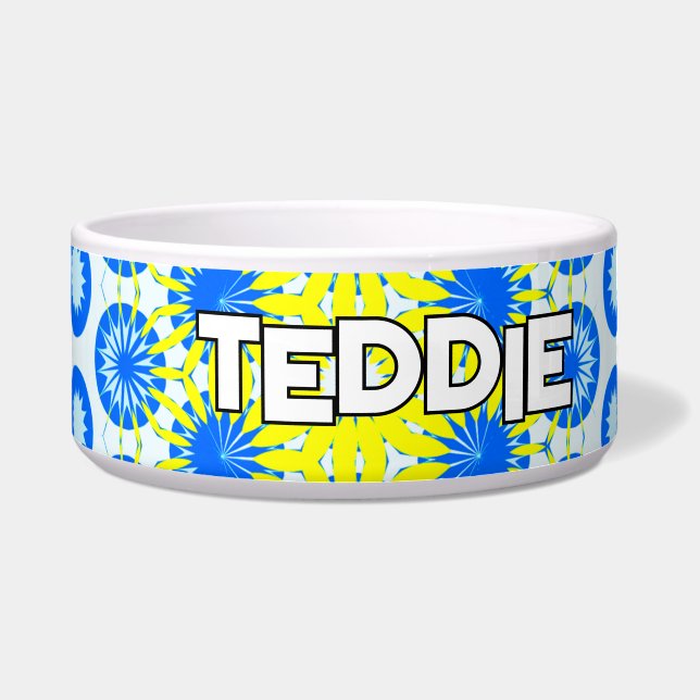 鮮やかフローラブルーイエローペット ボウル (正面)