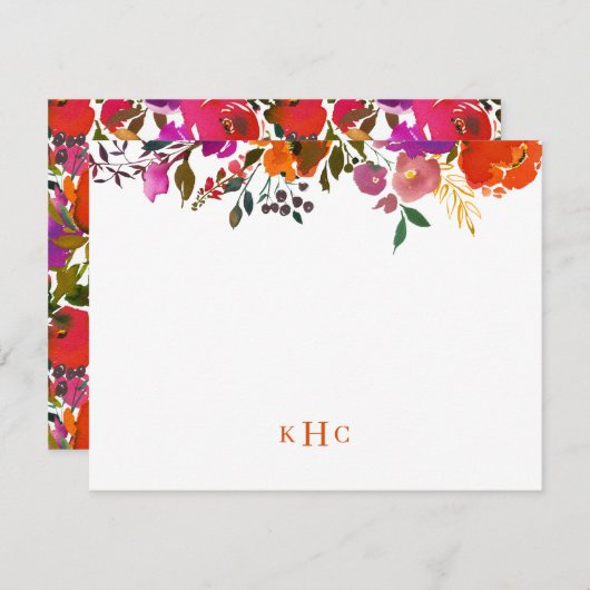 鮮やかフローラモノグラムの文房具ノートカード ノートカード (正面/裏面)