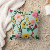 鮮やかフローラ分岐パターン クッション (ブランケット)