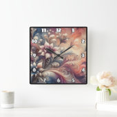鮮やかフローラ抽象芸術渦 スクエア壁時計 (ホーム)