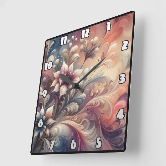 鮮やかフローラ抽象芸術渦 スクエア壁時計 (傾斜)