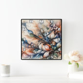 鮮やかフローラ旋回アートワーク スクエア壁時計 (ホーム)