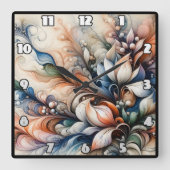 鮮やかフローラ旋回アートワーク スクエア壁時計 (正面)