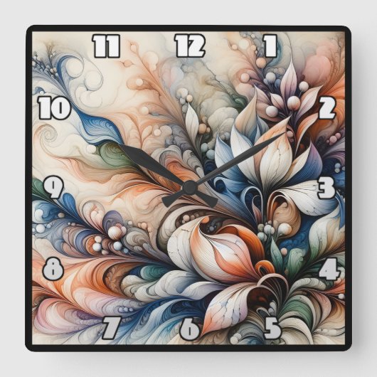 鮮やかフローラ旋回アートワーク スクエア壁時計 (正面)