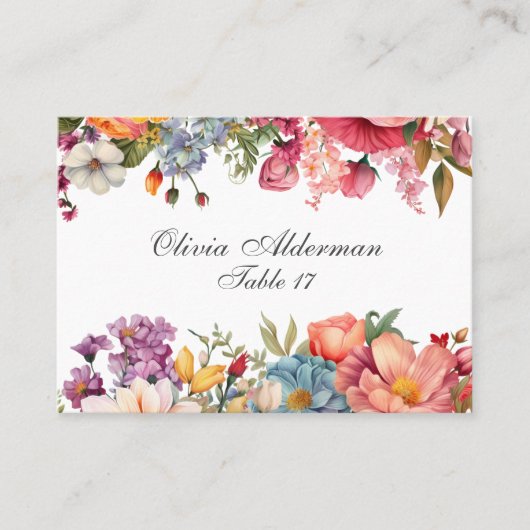鮮やかフローラ水の色バジェット結婚ズ プレイスカード (正面)