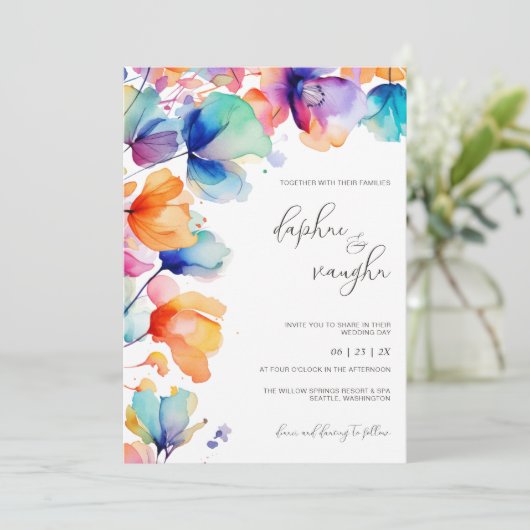 鮮やかフローラ水彩結婚式招待状 招待状 (スタンド正面)