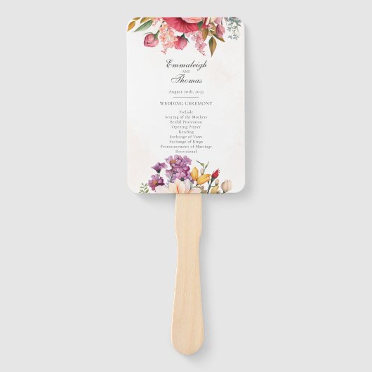 鮮やかフローラ水彩結婚式 プログラム ハンドファン (正面)