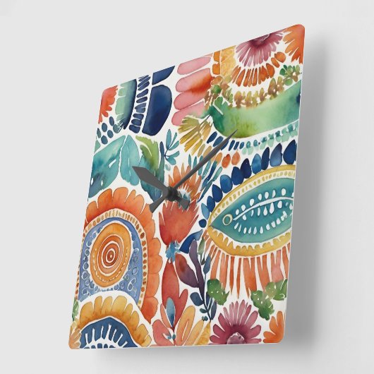 鮮やかフローラ爆発:水彩壁時計 スクエア壁時計 (傾斜)