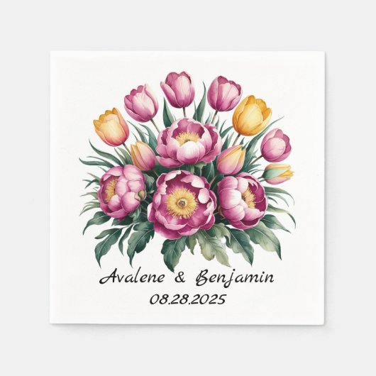 鮮やかフローラ結婚調和 スタンダードカクテルナプキン (正面)