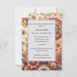 鮮やかフローラ複雑なマンダラ結婚アート 招待状