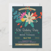 鮮やかフローラ誕生日パーティーの招待 招待状 (正面)