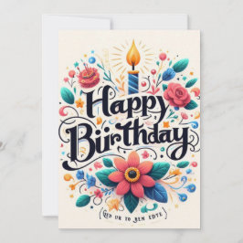 鮮やかフローラ誕生日招待状 – ライトキャンドル 招待状