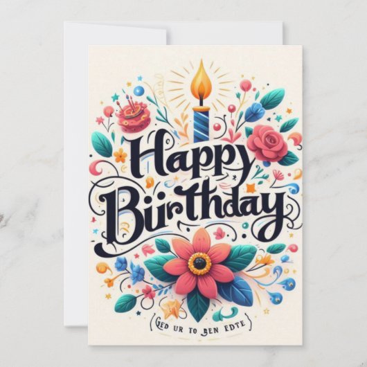 鮮やかフローラ誕生日招待状 – ライトキャンドル 招待状 (正面)