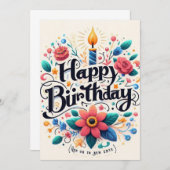 鮮やかフローラ誕生日招待状 – ライトキャンドル 招待状 (正面/裏面)