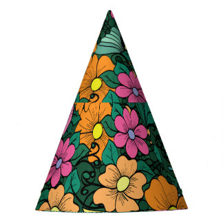 鮮やかフローラ：緑の背景ヴィンテージ。 パーティーハット