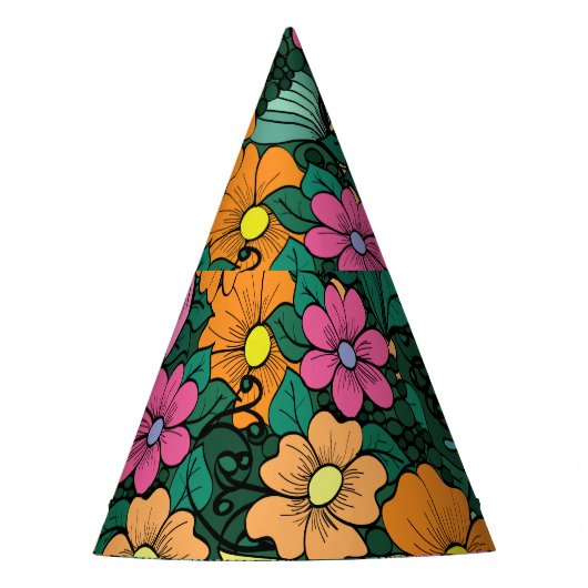 鮮やかフローラ：緑の背景ヴィンテージ。 パーティーハット (正面)