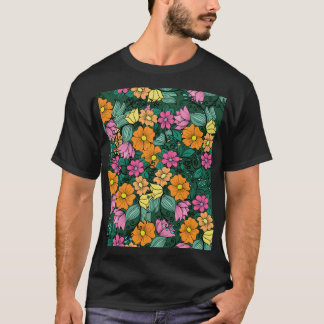 鮮やかフローラ:緑の背景ヴィンテージ。 Tシャツ
