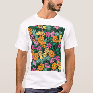鮮やかフローラ:緑の背景ヴィンテージ。 Tシャツ