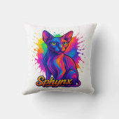 鮮やかポップ・アートのArt Sphynx Catカラフル - モダン クッション (裏面)
