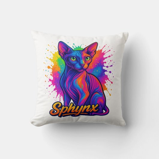 鮮やかポップ・アートのArt Sphynx Catカラフル - モダン クッション (正面)