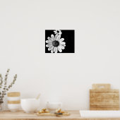 鮮やかマクロ白黒フローラ ポスター (キッチン)