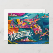 鮮やかマサチューセッツの地図 ポストカード (正面/裏面)