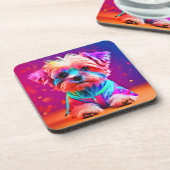 鮮やかマルチーズパップアート コースター (左側)