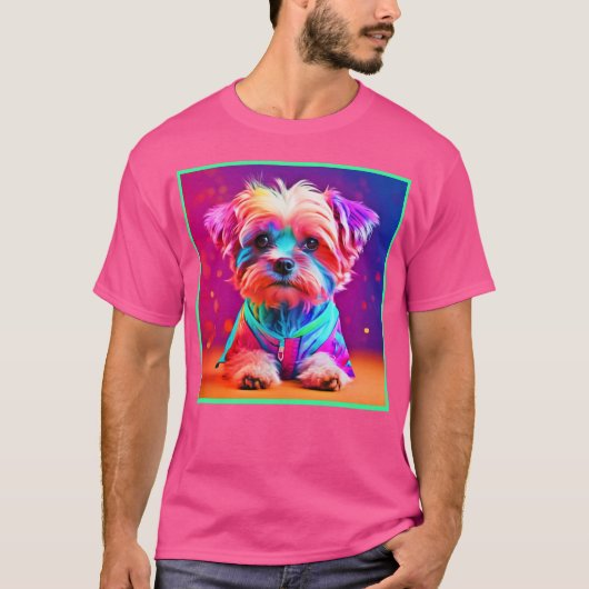 鮮やかマルチーズパップアート Tシャツ (正面)