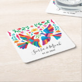 鮮やかメキシインスパイアコの鳥とフローラ スクエアペーパーコースター (アングル)