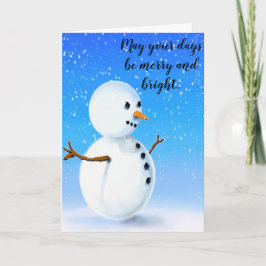 鮮やかメリーな冬の青空に輝く明るい雪だるま カード
